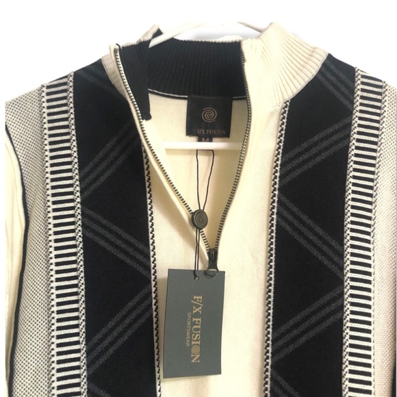 NWT F/X Fusion Sportswear Size M. 3/4 Zip Long Sleeve Sweater Black/Cream/Gray - Picture 3 of 6